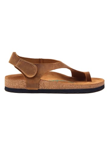 Comfortfusse Leder-Zehensandalen in Hellbraun