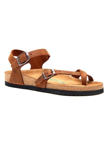 Comfortfusse Leren teensandalen lichtbruin