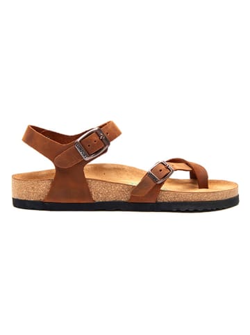 Comfortfusse Leren teensandalen lichtbruin