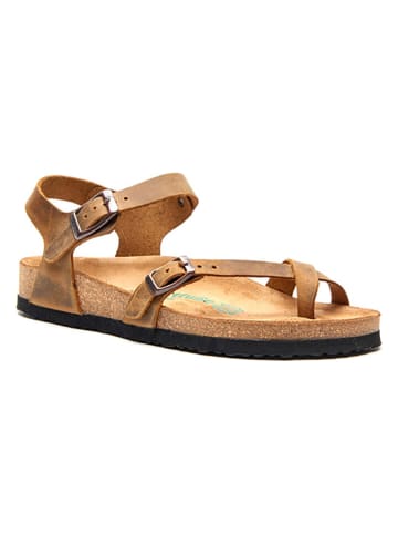 Comfortfusse Leder-Zehensandalen in Hellbraun