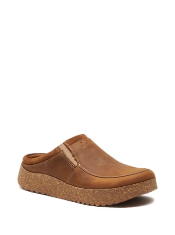 Comfortfusse Leder-Clogs in Hellbraun
