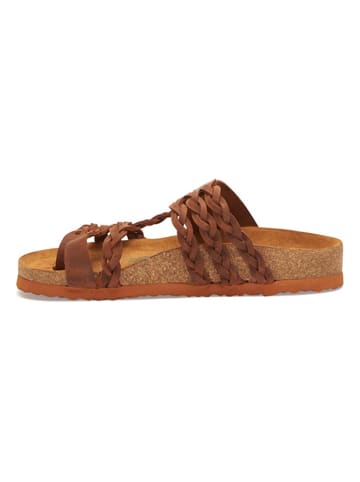 Comfortfusse Leren teenslippers bruin