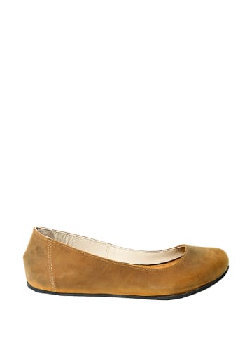 Comfortfusse Leder-Ballerinas in Hellbraun