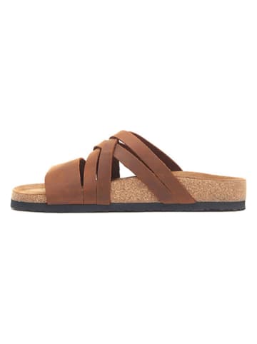 Comfortfusse Leren slippers bruin