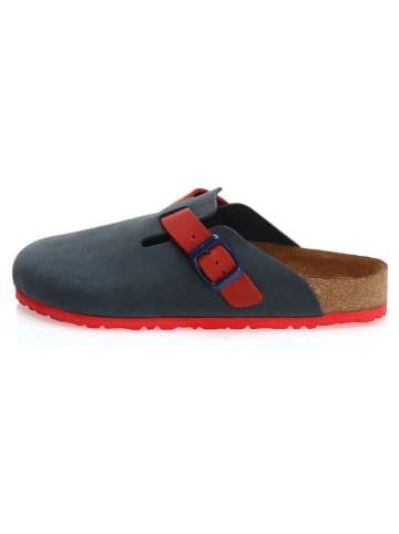 Comfortfusse Leder-Clogs in Dunkelblau/ Rot