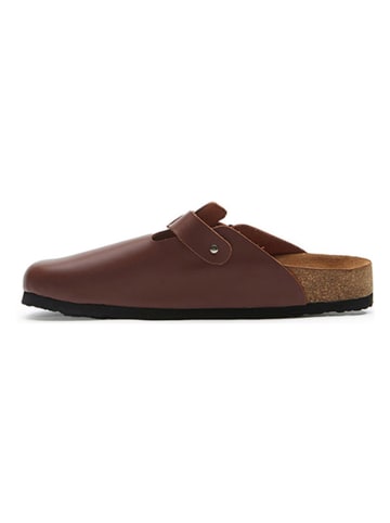 Comfortfusse Leder-Clogs in Braun