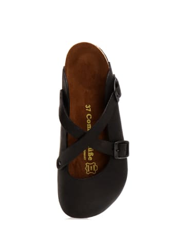 Comfortfusse Leder-Clogs in Schwarz