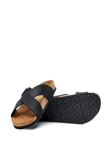 Comfortfusse Leder-Pantoletten in Schwarz