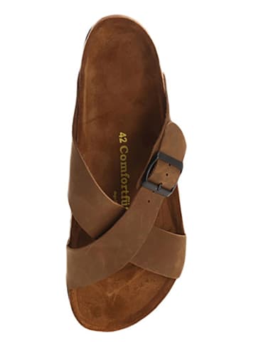 Comfortfusse Leder-Pantoletten in Sand