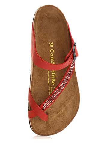 Comfortfusse Leren teenslippers rood