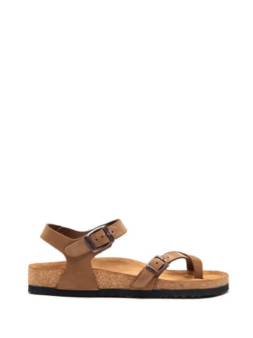 Comfortfusse Leren teensandalen zandkleurig