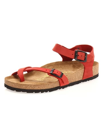 Comfortfusse Leder-Zehensandalen in Rot