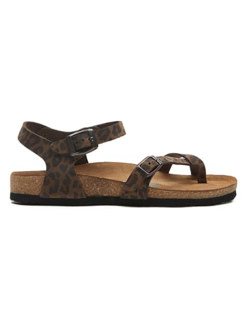 Comfortfusse Leren teensandalen bruin/zwart