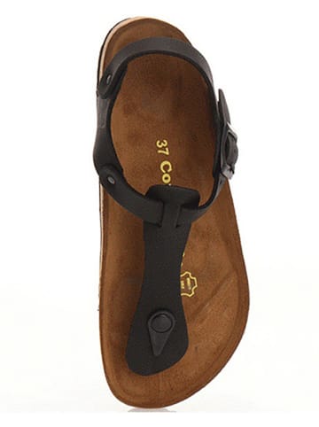 Comfortfusse Leder-Zehensandalen in Schwarz