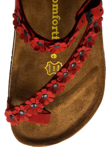 Comfortfusse Leren teenslippers rood