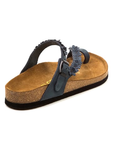 Comfortfusse Leren teenslippers petrol