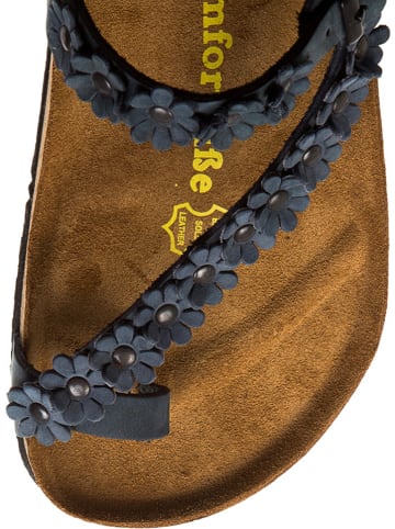 Comfortfusse Leren teenslippers petrol