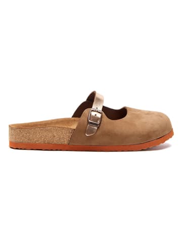 Comfortfusse Leder-Clogs in Sand/ Roségold