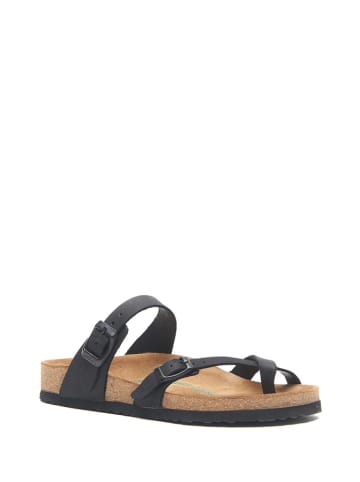 Comfortfusse Leder-Zehentrenner in Schwarz