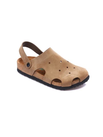 Comfortfusse Leren clogs zandkleurig