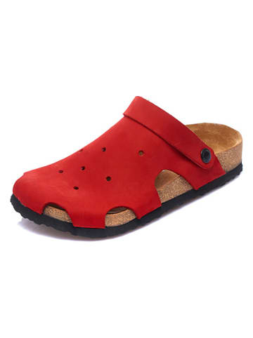 Comfortfusse Leder-Clogs in Rot