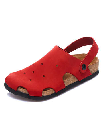 Comfortfusse Leder-Clogs in Rot