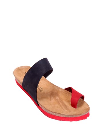 Comfortfusse Leder-Pantoletten in Schwarz/ Rot