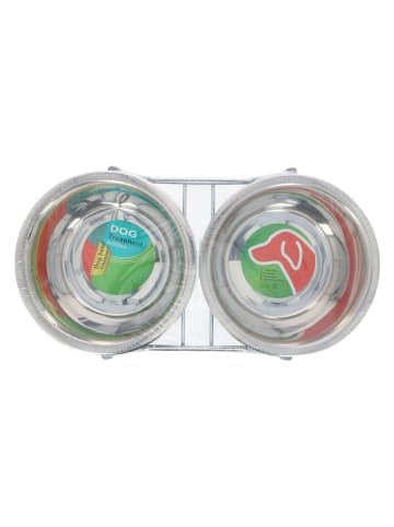 Edco Duo voer-/waterbak zilverkleurig - 2x 550 ml