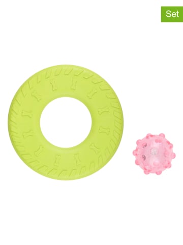 Edco Zabawki (2 szt.) w kolorze zielono-jasnoróżowym dla psa - Ø 25 cm
