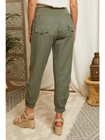 Lin Passion Lniane spodnie w kolorze khaki