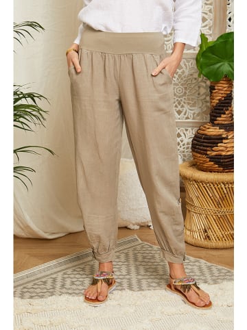 Lin Passion Lniane spodnie w kolorze szarobrązowym