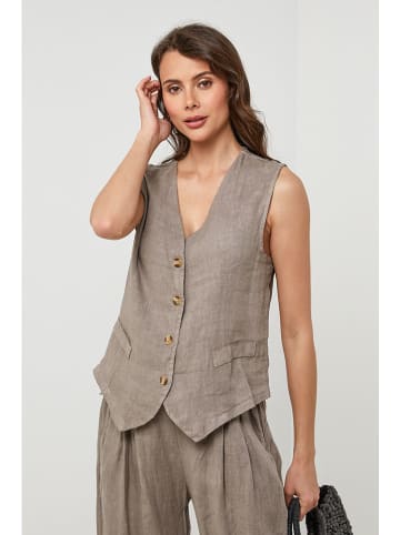 Lin Passion Leinen-Weste in Taupe