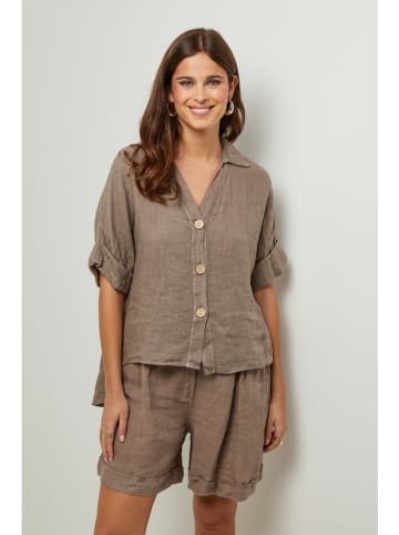 Lin Passion Leinen-Bluse in Taupe