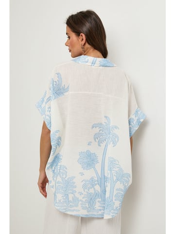 Lin Passion Blouse lichtblauw/crème