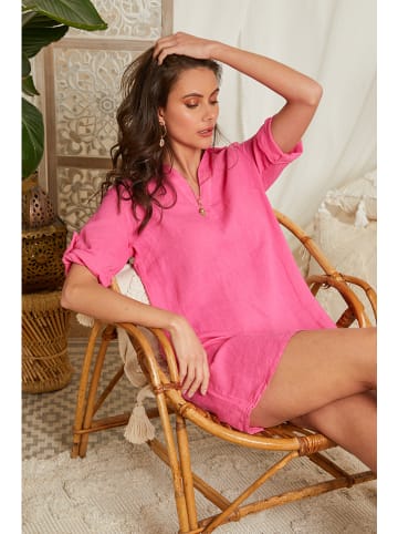 Lin Passion Lniana sukienka w kolorze różowym