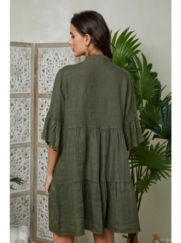 Lin Passion Lniana sukienka w kolorze khaki