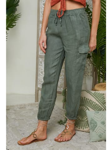 Lin Passion Lniane spodnie w kolorze khaki