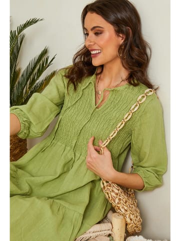 Lin Passion Lniana sukienka w kolorze limonkowym