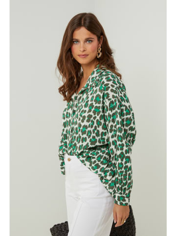 Lin Passion Bluse in Grün/ Weiß