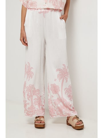 Lin Passion Spodnie w kolorze kremowo-jasnoróżowym