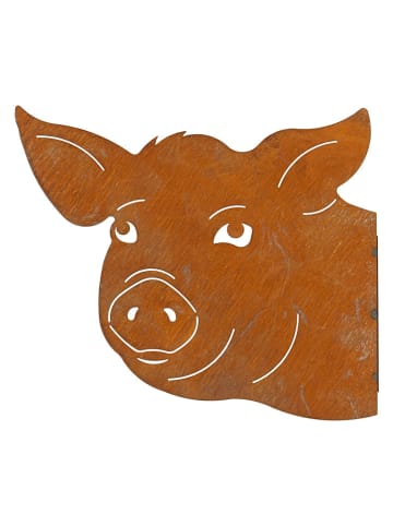 POSIWIO Ogrodowa dekoracja ścienna "Pig" w kolorze ceglanym - 28 x 24 x 3 cm