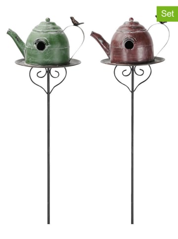 POSIWIO 2er-Set: Gartenstecker ''Vogelhaus'' in Rot/ Grün - (B)26 x (H)119 x (T)21 cm