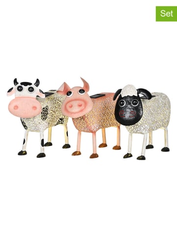 POSIWIO 3er-Set: LED-Solar-Dekoleuchten ''Kuh+Schwein+Schaf'' in Bunt