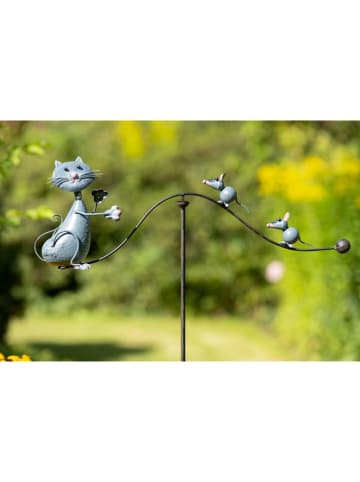 POSIWIO Dekoracja wietrzna "Cat with mice" w kolorze szarym - 75 x 137 x 11 cm