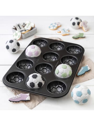 Zenker Blacha w kolorze antracytowym na muffinki z motywem piłki nożnej