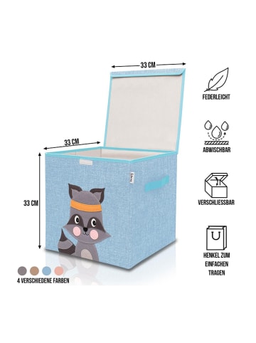 Lifeney Aufbewahrungsbox "Waschbär" in Hellblau/ Grau - (B)33 x (H)33 x (T)33 cm