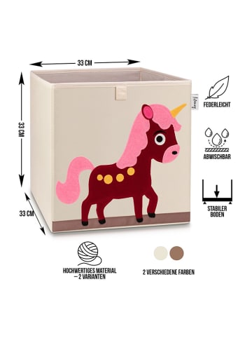 Lifeney Aufbewahrungsbox "Einhorn" in Beige/ Rot - (B)33 x (H)33 x (T)33 cm