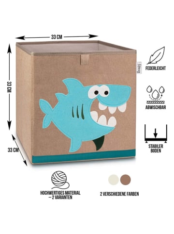 Lifeney Aufbewahrungsbox "Hai" in Hellbraun/ Hellblau - (B)33 x (H)33 x (T)33 cm