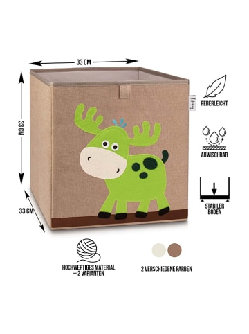 Lifeney Aufbewahrungsbox "Hirsch" in Hellbraun/ Grün - (B)33 x (H)33 x (T)33 cm
