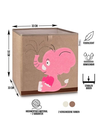 Lifeney Aufbewahrungsbox "Elefant" in Hellbraun/ Pink - (B)33 x (H)33 x (T)33 cm